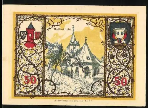 Notgeld Westerburg 1920, 50 Pfennig, Hallenkirche und Wappen