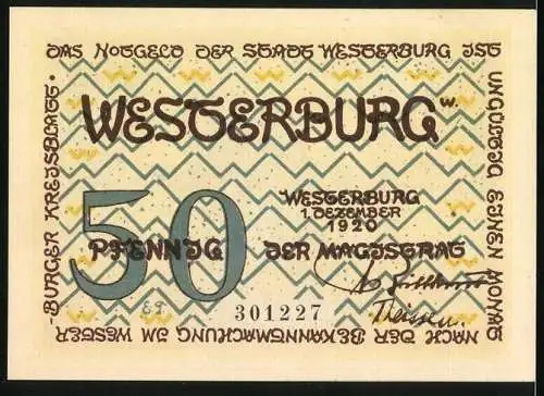 Notgeld Westerburg 1920, 50 Pfennig, Irmtrautsches Vasallenhaus und Wappen