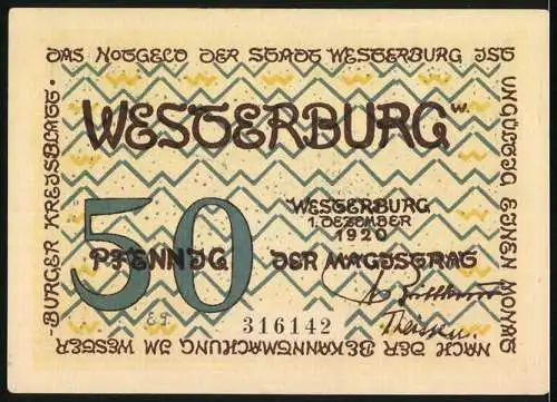 Notgeld Westerburg 1920, 50 Pfennig, Hallenkirche und Wappen