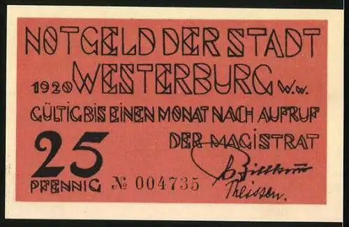 Notgeld Westerburg 1920, 25 Pfennig, Blütenpracht