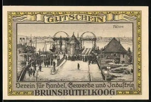 Notgeld Brunsbüttelkoog 1922, 50 Pfennig, Fähre und Wappen, Gutschein
