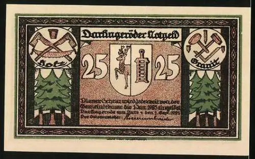 Notgeld Darlingerode /Harz 1921, 25 Pfennig, Stadtpanorama und Wappen