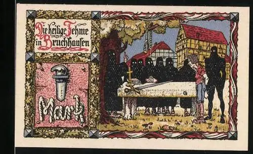 Notgeld Bruchhausen 1921, 1 Mark, Die heilige Fehme in Bruchhausen, Schloss Bruchhausen