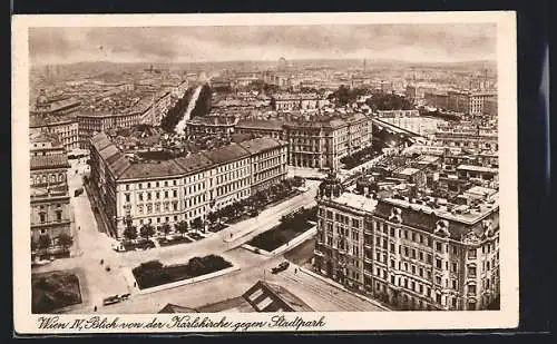 AK Wien, Blick von der Karlskirche gegen Stadtpark