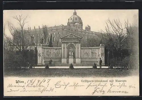 AK Wien, Grillparzerdenkmal mit Museum