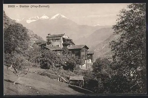 AK Stalden (Visp-Zermatt), Teilansicht mit Alpenpanorama