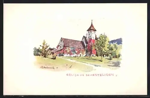 Künstler-AK Scherzligen, L`Èglise