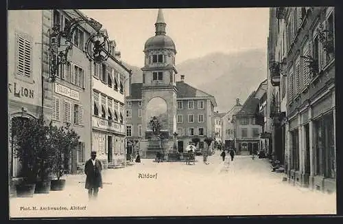 AK Altdorf, Restaurant Tellenbräu mit Tellendenkmal