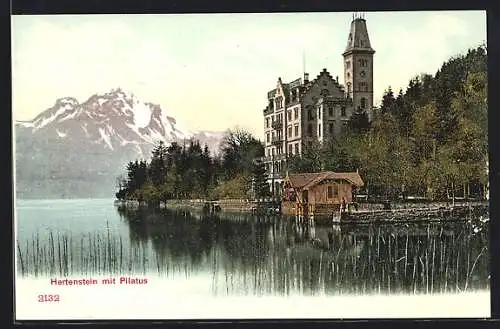 Künstler-AK Hertenstein, Villa am Seeufer mit Blick auf Pilatus