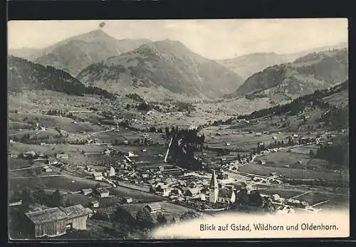 AK Gstaad, Totale mit Wildhorn und Oldenhorn, Luftbild