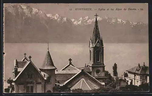 AK Montreux, Eglise et les Alpes de Savoie
