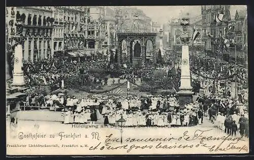 AK Frankfurt, Huldigung am Goethe-Denkmal 27.8.1899