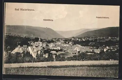 AK Bad Niederbronn, Ortsansicht mit Wasenburg und Aussichtsturm