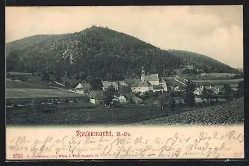 AK Raisenmarkt, Ortsansicht mit Wallfahrtskirche Maria Raisenmarkt