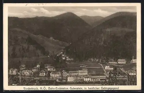 AK Gutenstein /NÖ, Vorderbruck, Ortsansicht mit Bahnhof