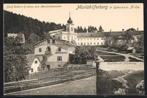 AK Gutenstein /NÖ., Mariahilferberg, Josef Galler`s Gasthaus zum Handschuhmacher, Klostertal m. Schneeberg