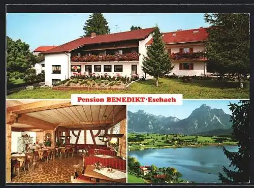 AK Eschach / Hopfen, Pension Benedikt mit Innenansicht, Bergseepanorama