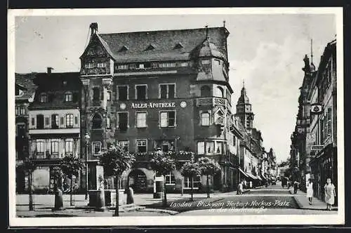 AK Landau / Pfalz, Blick vom Herbert-Norkus-Platz in die Marktstrasse mit Adler-Apotheke