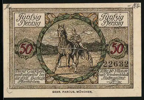 Notgeld Pfarrkirchen, 50 Pfennig, Kirche, beim Pferderennen