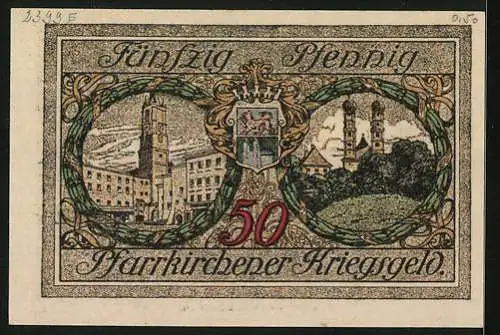 Notgeld Pfarrkirchen, 50 Pfennig, Kirche, beim Pferderennen
