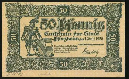 Notgeld Pforzheim 1920, 50 Pfennig, Amor und eitle Frau
