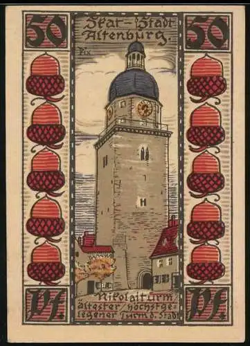 Notgeld Altenburg 1921, 50 Pfennig, Skatgeld der Skatstadt
