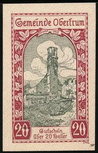 Notgeld Obertrum 1920, 20 Heller, Brand 1912, Bauern