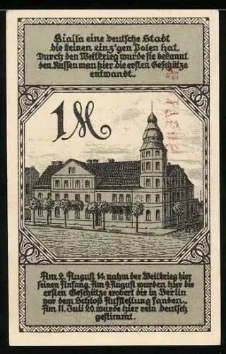 Notgeld Bialla O.-Pr. 1920, 1 Mark, Rathaus, Wappen