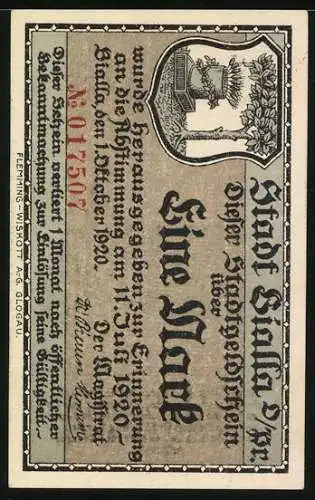 Notgeld Bialla O.-Pr. 1920, 1 Mark, Rathaus, Wappen
