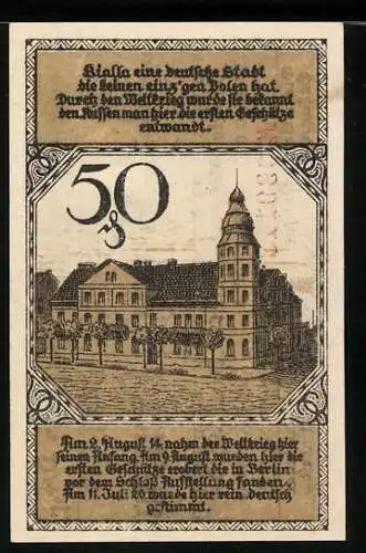 Notgeld Bialla O.-Pr. 1920, 50 Pfennig, Rathaus, Wappen