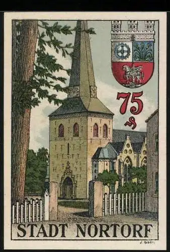 Notgeld Nortorf 1920, 75 Pfennig, Kirche, Wappen