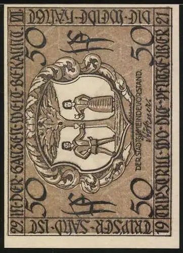 Notgeld Triptis 1921, 50 Pfennig, Wappen, Turm