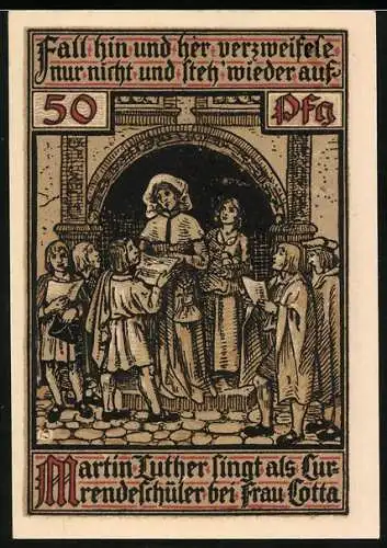 Notgeld Eisenach 1921, 50 Pfennig, Luther singt bei Frau Cotta
