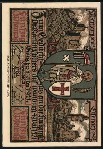Notgeld Eisenach 1921, 50 Pfennig, Luthers Ankunft auf der Wartburg