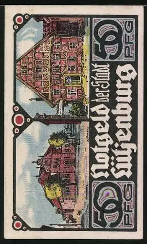 Notgeld Lütjenburg 1921, 50 Pfennig, Kirche, Rathaus, Fachwerkhaus