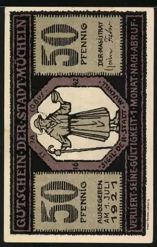 Notgeld Mücheln 1921, 50 Pfennig, Rathausportal