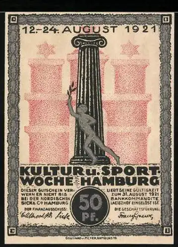 Notgeld Hamburg 1921, 50 Pfennig, Kultur- u. Sportwoche 1921, Seefahrt ist Not!