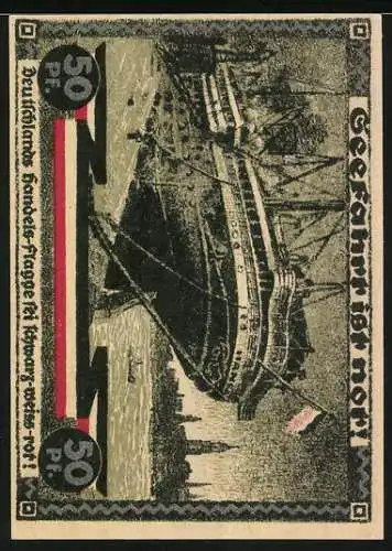 Notgeld Hamburg 1921, 50 Pfennig, Kultur- u. Sportwoche 1921, Seefahrt ist Not!