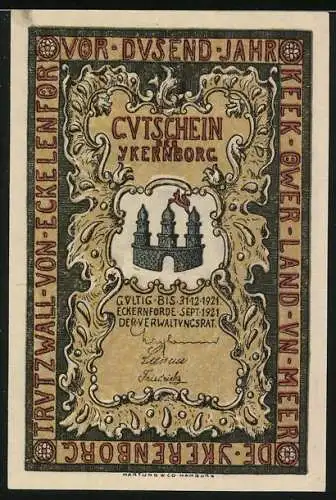 Notgeld Eckernförde 1921, 25 Pfennig, Ekelenforda 1580, Ykerenborch
