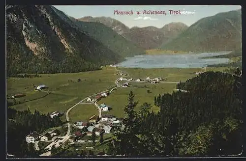 AK Maurach / Tirol, Ortspanorama mit Blick auf den Achensee