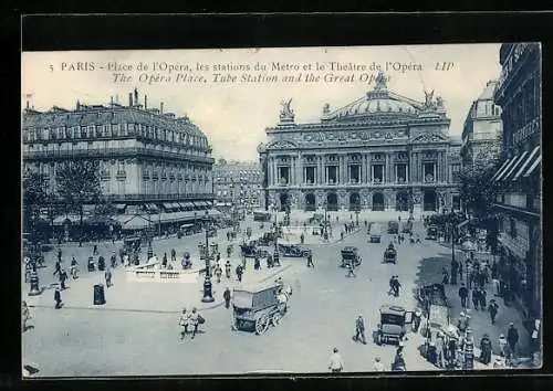 AK Paris, Opéra Garnier, Place de l`Opera, les Stations du Metro et le Theatre de l`Opera