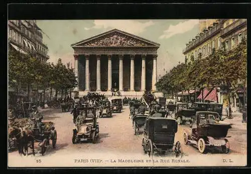 AK Paris, Église de la Madeleine et la Rue Royale