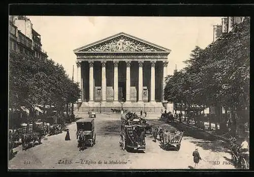 AK Paris, Église de la Madeleine, Kutschen vor der Kirche