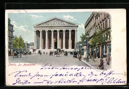 AK Paris, Église de la Madeleine, Litfasssäule und Geschäfte
