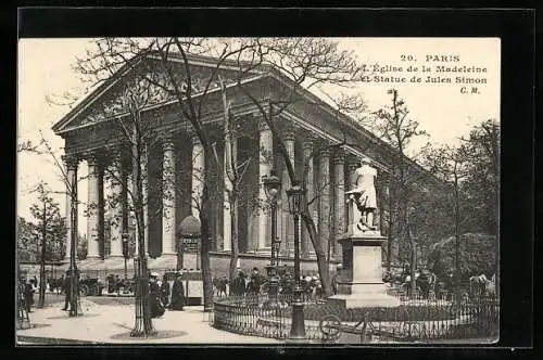 AK Paris, Église de la Madeleine et statue de Jules Simon