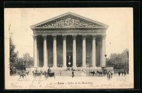 AK Paris, Église de la Madeleine, Vorderansicht mit Uhr