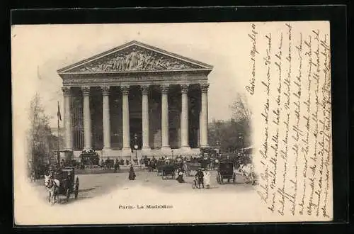 AK Paris, Église de la Madeleine, Kutschen und Spaziergänger