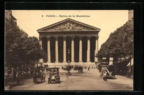 AK Paris, Église de la Madeleine, Kutschen und Autos