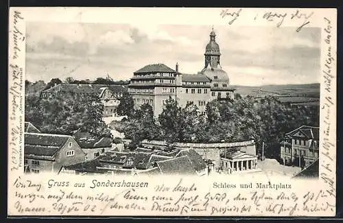 AK Sondershausen / Thüringen, Schloss und Marktplatz