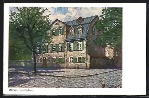 Künstler-AK Weimar / Thür., Partie am Schillerhaus